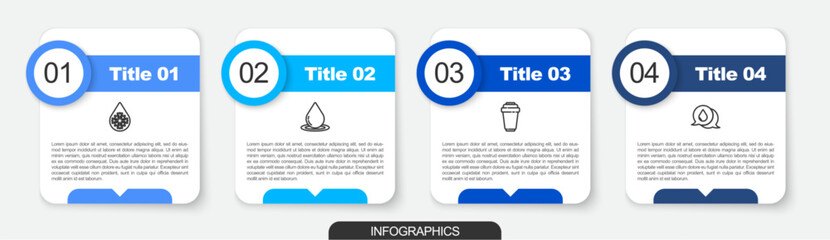 Poster - Set line Defrosting, Water drop, filter cartridge and with speech bubbles. Business infographic template. Vector