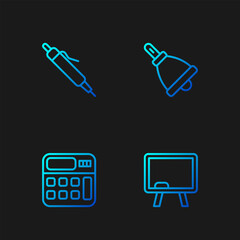 Poster - Set line Chalkboard, Calculator, Pen and Ringing bell. Gradient color icons. Vector