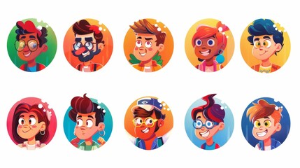 Canvas Print - The color circle illustration set contains a variety of cartoon characters doing diverse gestures and mood expressions. This set is suitable for use with social media reaction stickers and children's