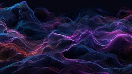 Wall Mural - a black background with a few neon colors waves, geometric waves shapes, dark blue, purple, black, mostly black 
