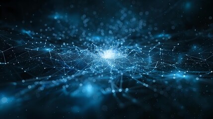 Aufkleber - Abstract digital network with connected dots in dark and blue colors. High-tech space design. Use for technology background. AI