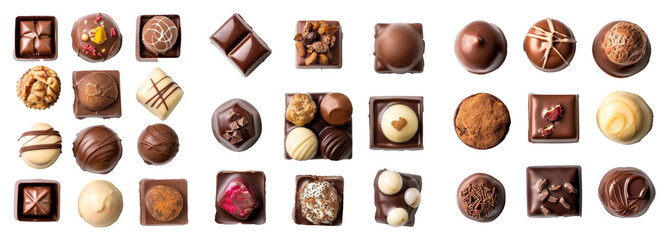 Poster - Generative AI of various chocolate pralines isolated on white background