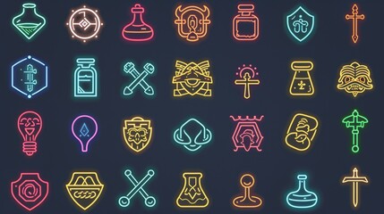Poster - icons set in linear style. modern illustration. simple outline set of science icons.