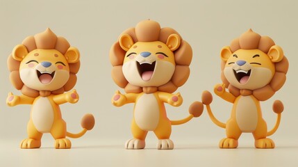 Poster - Cute lion cartoon illustrations on transparent background, generated with generative AI