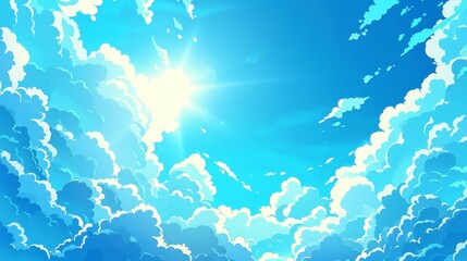 Poster - An illustration of a blue sky and clouds, a sunny day.