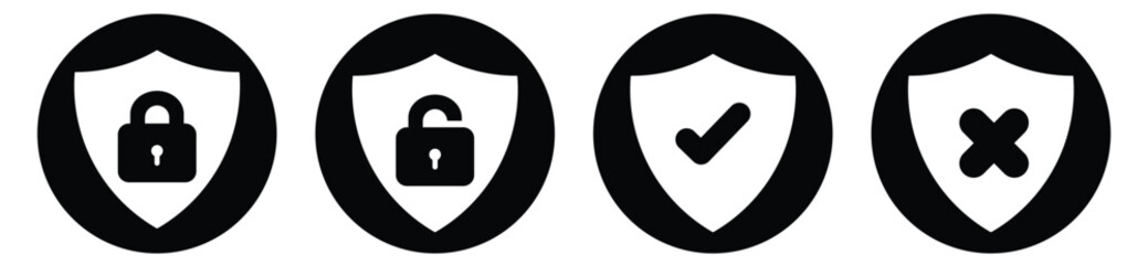 Poster - Set of security shield icons, security shields logotypes with check mark and padlock. Security shield symbols. Vector illustration.