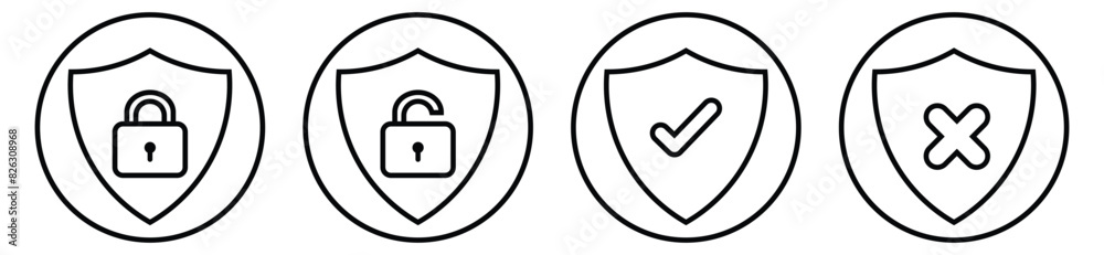 Set of security shield icons, security shields logotypes with check ...