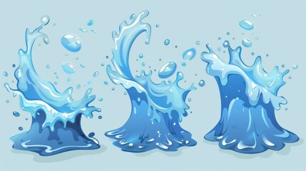 Poster - The set includes a water spray, splash, and drops in the style of a cartoon.