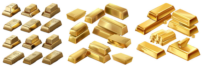 Poster - The gold bars and piles of gold lingots are isolated on a transparent background.