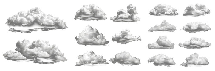 Poster - Isolated white clouds on a black background Clouds set on a black background.
