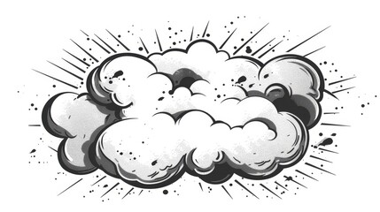 Poster - The icon of a cloud of smoke is hand drawn. It is black and white with a sign symbol. It is isolated on a white background. It is flat. Modern illustration.