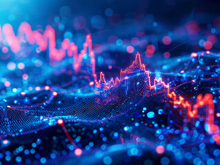 Poster - Abstract digital landscape with glowing particles, creative tech background, concept of data and technology. Generative AI