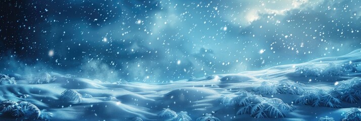 Blue Winter Abstract Background. Dark Blue Winter Scene with Snow and Snowflakes