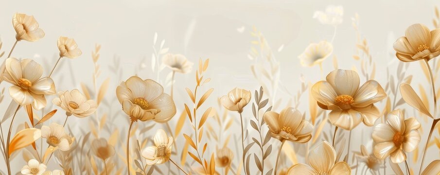 Decorative illustration featuring golden wildflowers designed for wall decor wallpaper covers banners posters and greeting cards. This design is elegant and versatile suitable for various decorative
