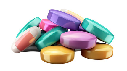 Wall Mural - Stack of colorful pharmaceutical vitamin pills on a transparent background