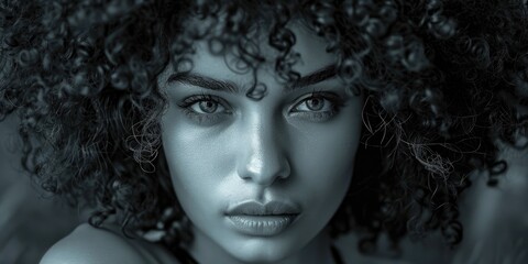 Poster - Close up of a woman with curly hair. Suitable for beauty and fashion concepts