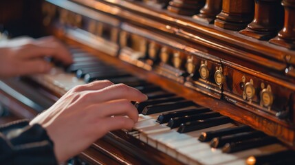 Poster - Close up of a person playing a piano, suitable for music-related projects