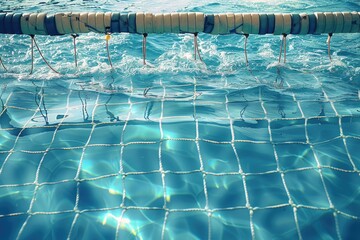 Poster - Close up of a swimming pool with a net, suitable for summer vacation concepts