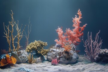 Aufkleber - Colorful corals and various sea creatures in an aquarium. Perfect for educational materials