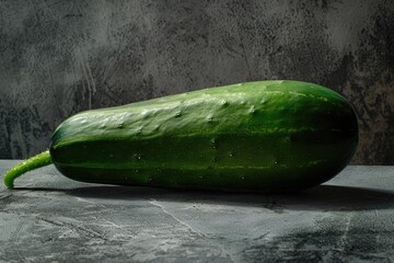 Poster - Fresh green cucumber on a wooden table, perfect for healthy eating concept