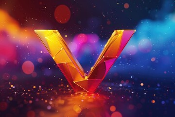Poster - A letter V illuminated by vibrant lights. Perfect for graphic design projects