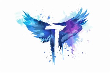 Poster - Vibrant blue and purple bird with wings on a clean white background. Perfect for various design projects