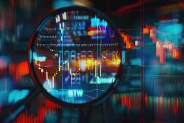 Aufkleber - Close up of a magnifying glass with a city in the background. Perfect for illustrating concepts of discovery and exploration