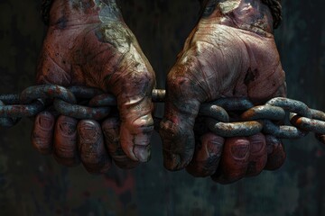 Fototapete - A close-up image of two hands holding a chain. Suitable for illustrating concepts of unity and teamwork