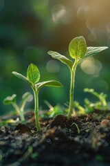 Poster - Close up of a small plant growing out of the ground. Suitable for various nature and growth concepts