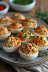 Wall Mural - A plate of egg rolls with a sprinkle of red pepper flakes