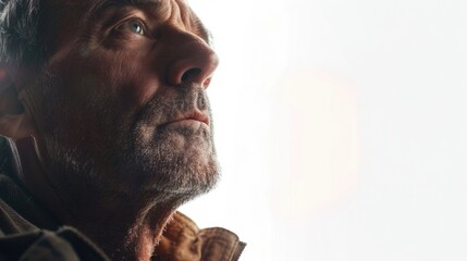 Poster - Close up of a person looking up, versatile for various projects
