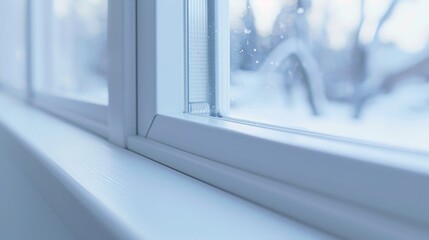 Poster - A close up of a window with snow outside. Perfect for winter-themed designs