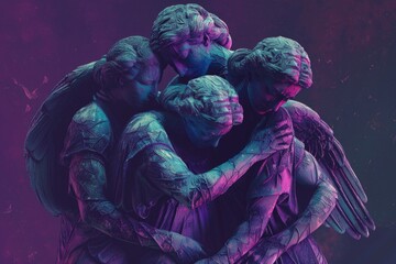 Poster - A heartwarming image of two statues embracing. Perfect for romantic themes