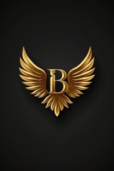 Poster - A golden letter B with wings on a black background. Perfect for design projects and branding