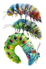 Wall Mural - Detailed watercolor painting of a vibrant caterpillar. Perfect for educational materials or nature-themed designs