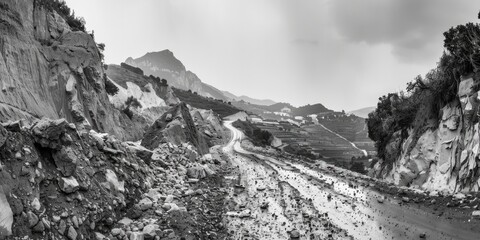 Poster - A simple black and white image of a dirt road. Suitable for various projects.