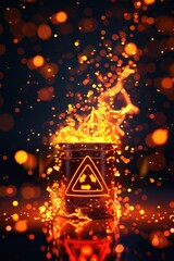 Poster - A burning can with a warning sign, suitable for industrial safety concepts