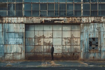 Poster - A man standing in front of an old, historic building. Suitable for architectural and historical concepts