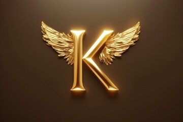 Poster - A golden letter K with wings on a brown background. Ideal for branding and design projects