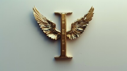 Poster - A golden letter with wings on a white surface. Suitable for various design projects