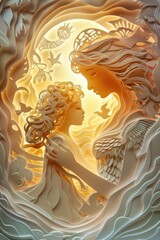 Poster - Paper cutout of a woman holding a flower, suitable for various crafts and projects