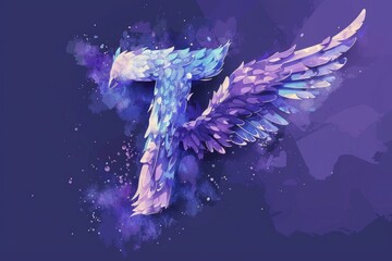 Aufkleber - Colorful bird with wings on vibrant purple backdrop. Perfect for nature and wildlife themes