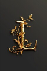 Poster - Gold leaves forming the letter L. Suitable for luxury and alphabet themed designs