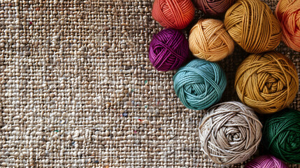 Wall Mural - An arrangement of soft-focus yarn balls with an emphasis on warm color tones and textures