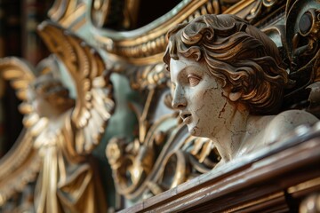 Poster - Detailed close up of a woman statue, suitable for various design projects