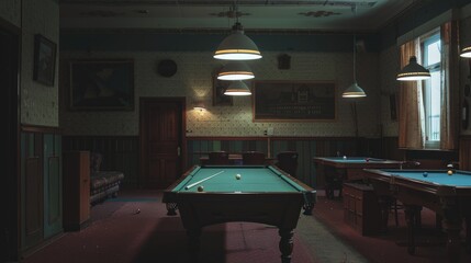 Poster - A pool table in a well-lit room, suitable for various concepts and designs