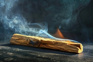 Poster - A piece of wood with smoke coming out of it. Can be used for concepts related to fire, cooking, or environmental issues