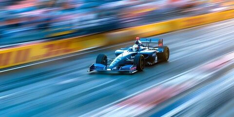 exhilarating moment of a formula 1 race car hurtling around a racetrack. the car is in motion, and i