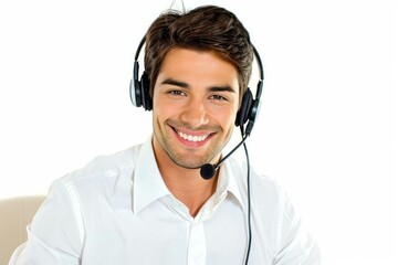 Poster - Portrait of a happy male call center agent with a headset