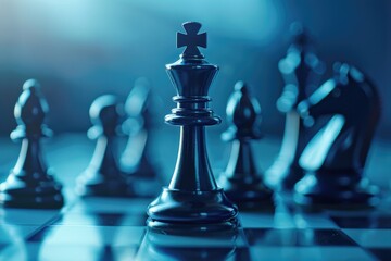 Poster - A group of chess pieces on a chess board. Suitable for strategy and competition concepts
